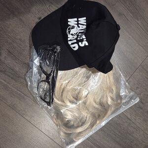 Wayne's World Black Cap with Blonde Wig and Glasses